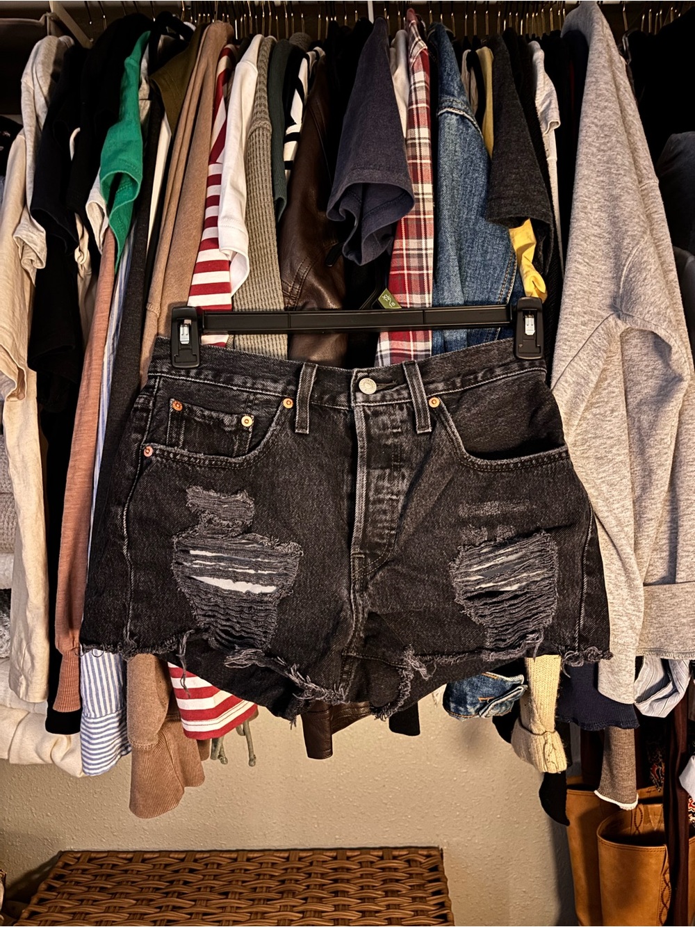 Levi's Black Distressed Cutoff Jean Shorts